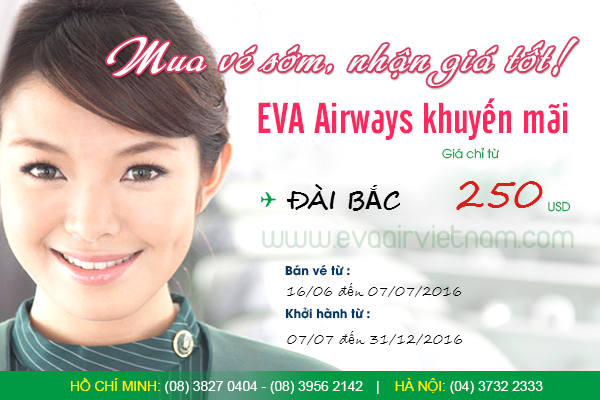 EVA Air khuyến mãi vé rẻ bất ngờ đi Đài Bắc chỉ 250 USD
